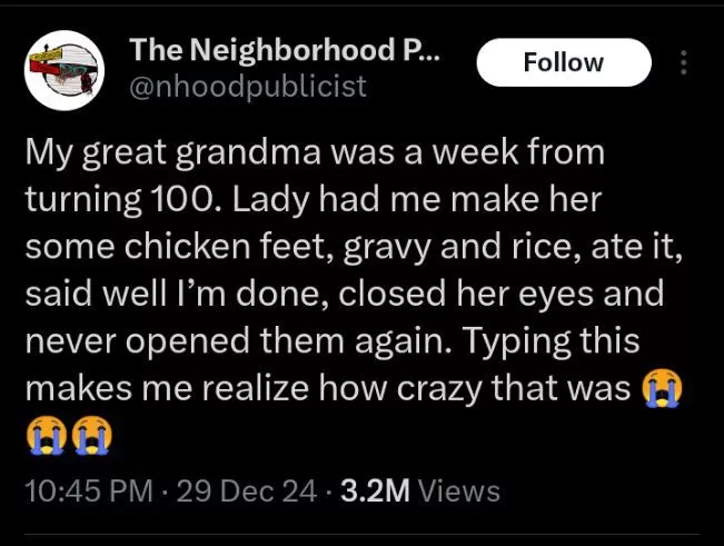 Lady shares unique way her great grandmother died