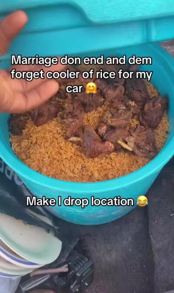 Man overjoyed to discover forgotten cooler of leftover rice in his car after wedding