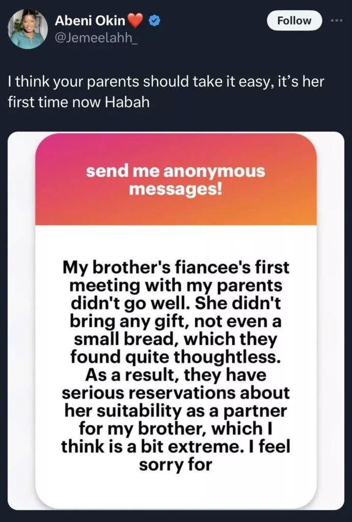 Woman gets hopes of marriage dashed for not taking gifts to visit her fiance's home
