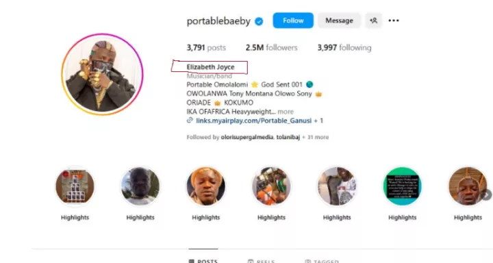 Portable reveals mystery behind his Instagram name 'Elizabeth Joyce'