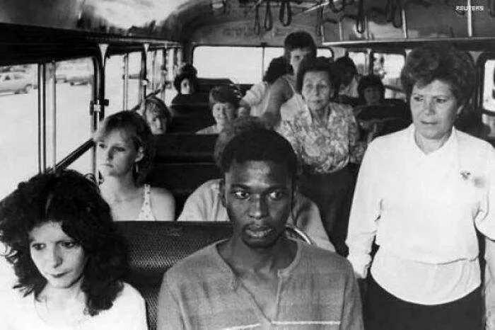 A Man Rides A Bus In Durban, Meant For White Passengers Only, In Resistance To South Africa's Apartheid Policies, 1986.