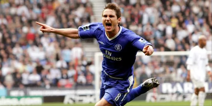 Frank Lampard celebrates scoring for Chelsea. 