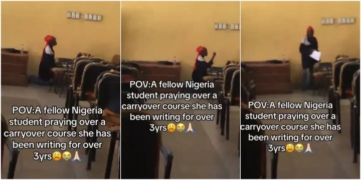 Video of female student praying over carryover course she's been retaking for years stirs emotions online