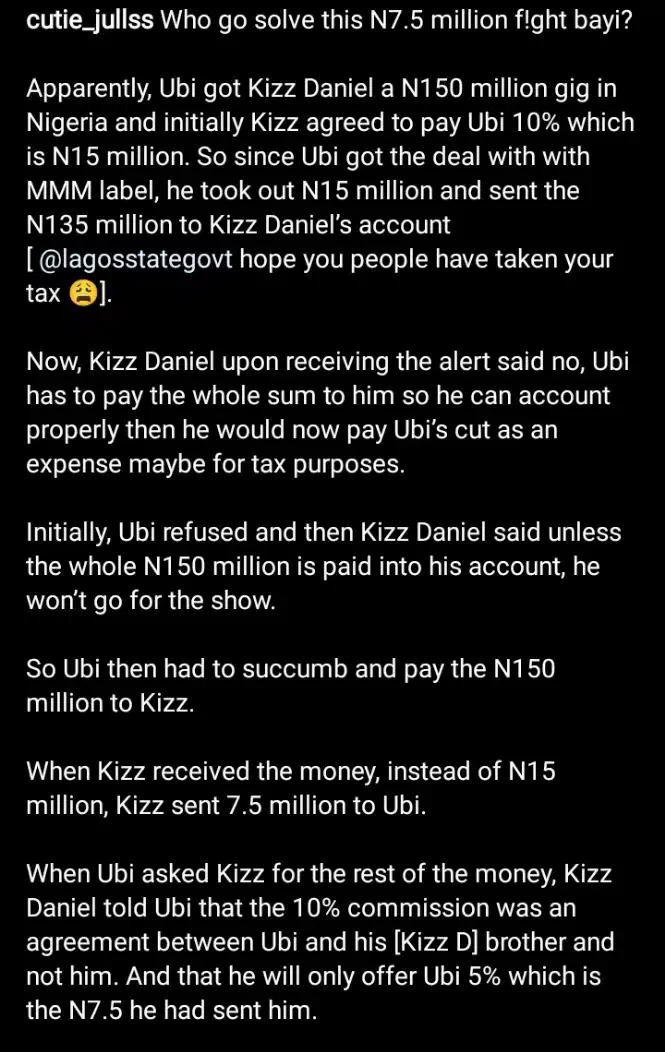 Ubi Franklin unfollows Kizz Daniel on IG over alleged N15 million rift