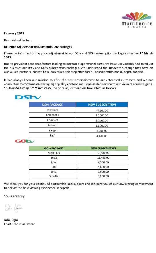 Multichoice price change