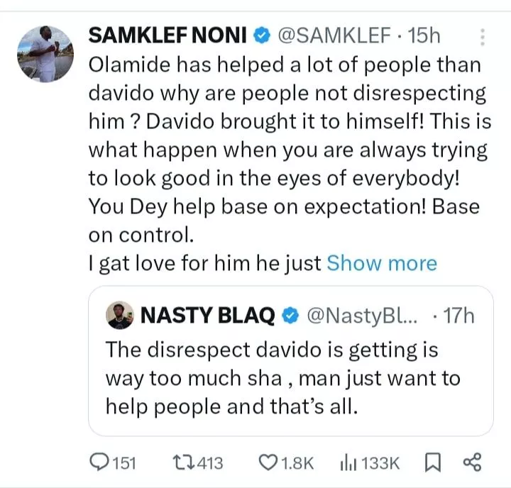 Why Davido keeps getting disrespected - Samklef