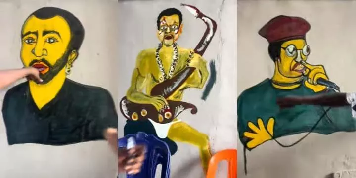 Nigerian artist's poor drawings of Davido, Fela Kuti, Wizkid and Burna Boy called into question