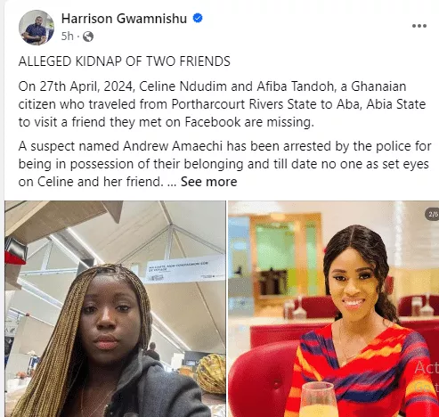 Two friends reportedly missing after traveling from Port Harcourt to Abia to 'visit a friend they met on Facebook'