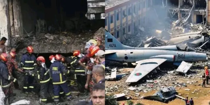 Bangladesh Air Force training aircraft crashes into college