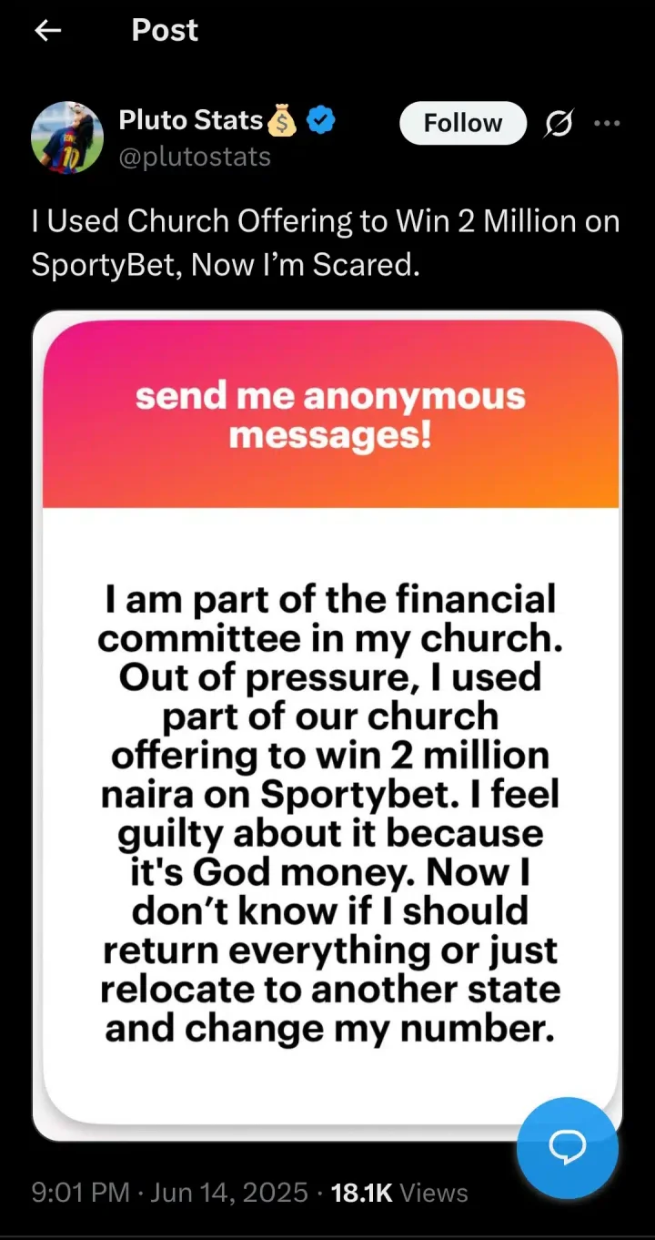 Man steals from church offering box and uses money to play Sportybet, wins ₦2m