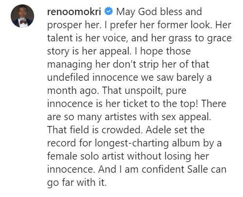 'Don't strip her of that undefiled innocence' - Reno Omokri reacts to new look of viral street singer