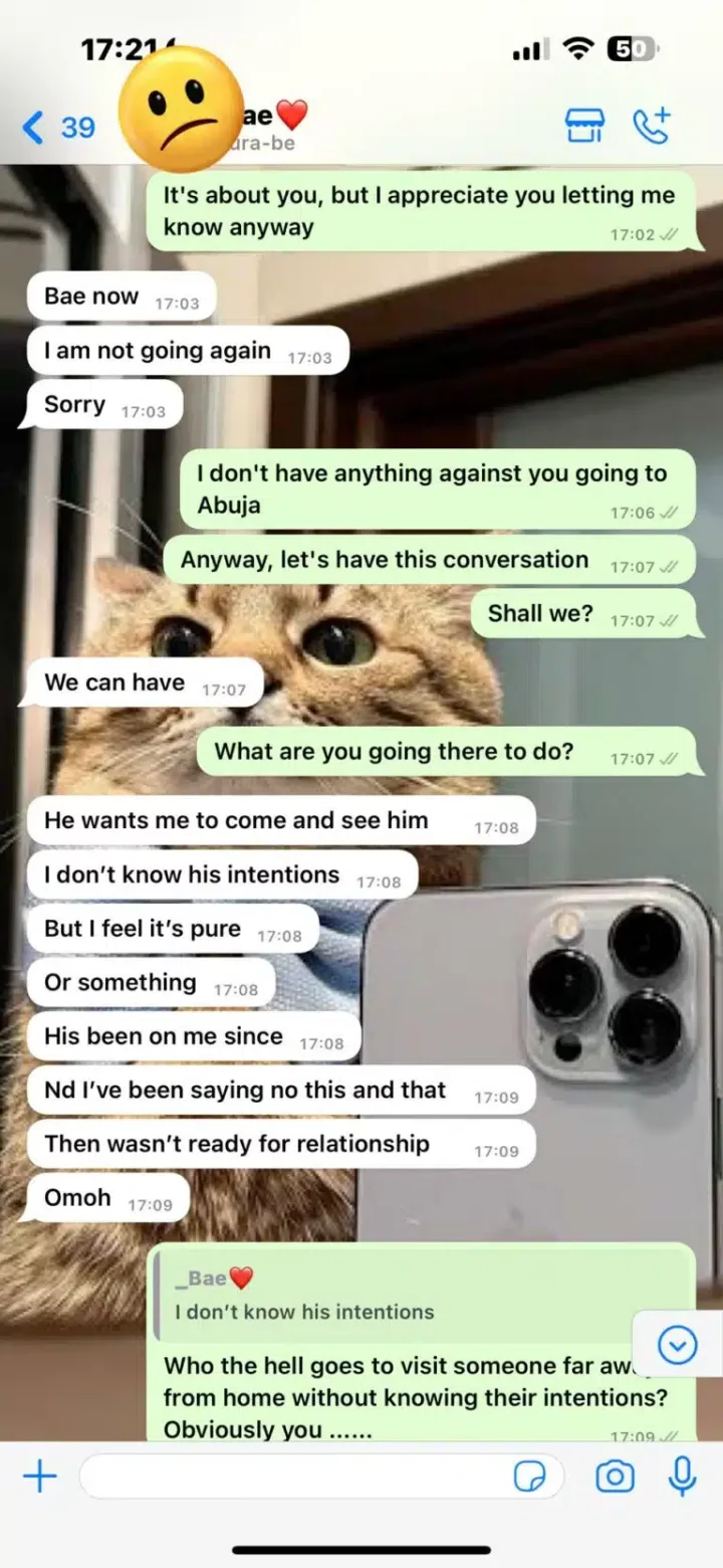 'Relationship is not for me' - Man laments as his girlfriend begs for permission to go spend time with Abuja guy