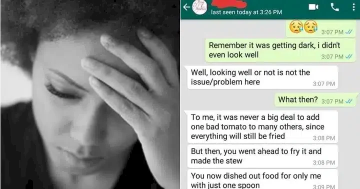 "You served me what you can't eat" - Man breaks up with girlfriend after she cooked stew for him with spoilt tomatoes