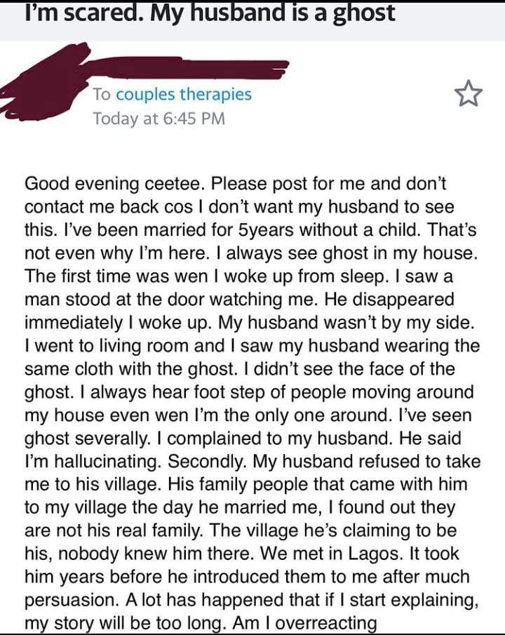 'I'm scared, my husband is a ghost' - Woman cries out after several encounters with a ghost in the house for five years