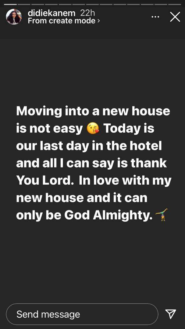 Didi Ekanem moves into new home weeks after losing house to fire accident