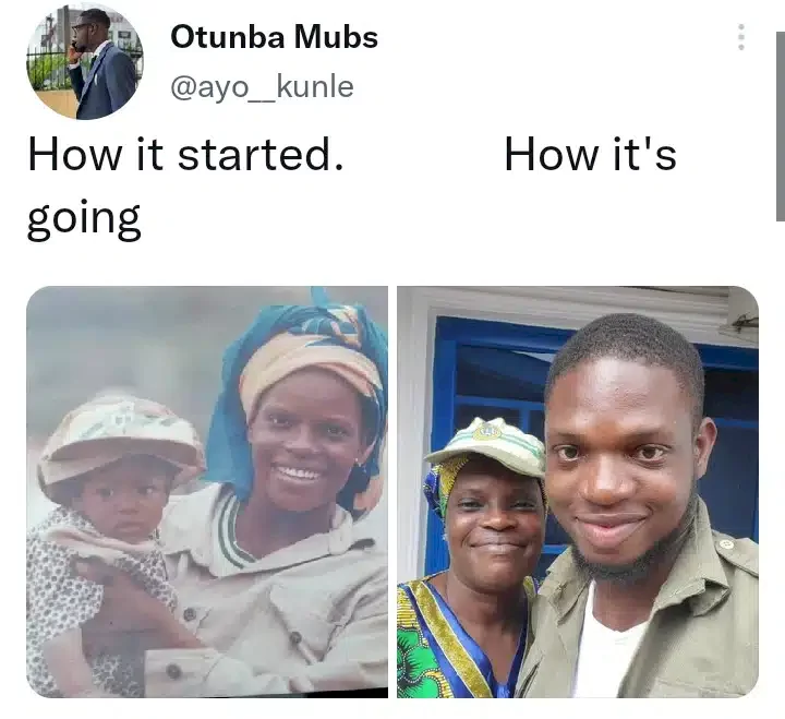 'He served twice' - Reactions as corper shares adorable throwback with mum