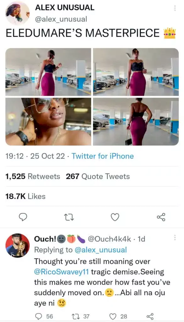 Alex Unusual reacts after being slammed for 'moving on quickly' days after burying late friend, Rico