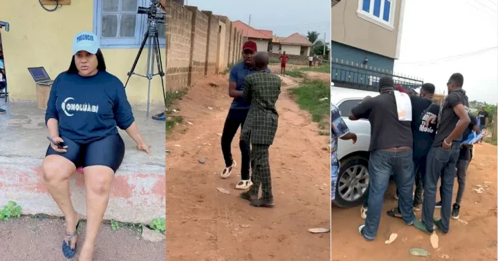"Dem no tell you say I be garage girl" - Nkechi Blessing furious as she fights with area boys while filming in Abeokuta (Video)