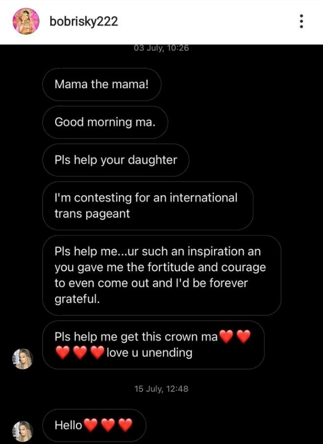 Leaked chat between Bobrisky and transgender, Deevaah