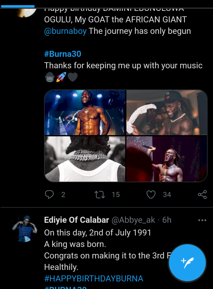 Nigerians celebrate Burna Boy as he clocks 30 today