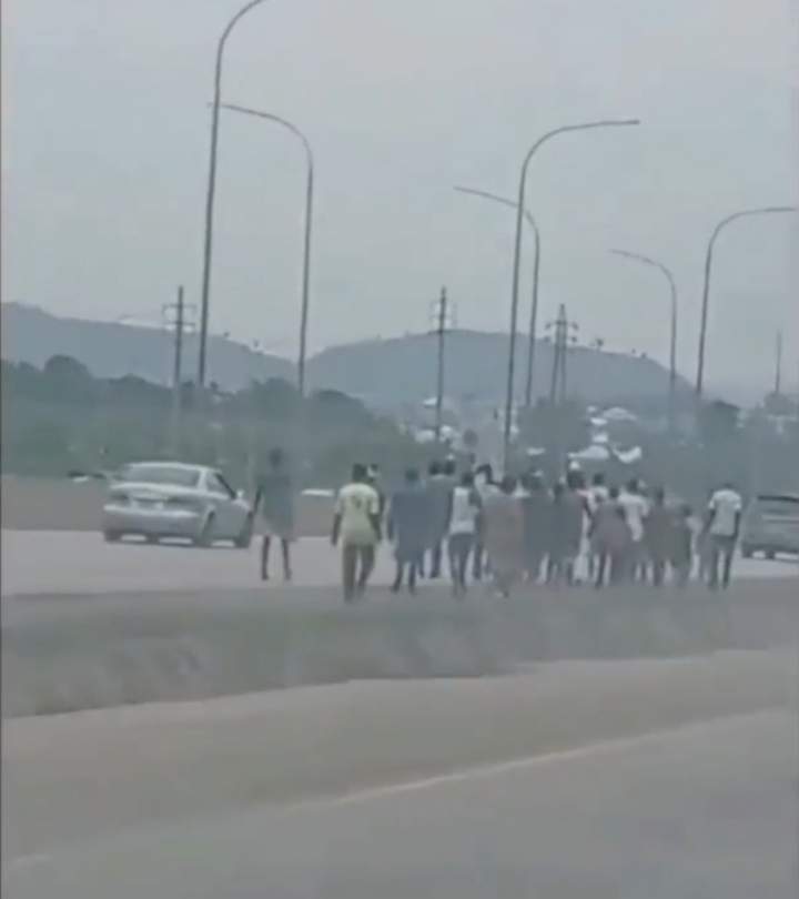 Unrest along Airport Road in Abuja as commercial motorcyclists protest task force impounding their motorcyles (video)
