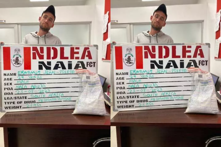 South African man arrested with Methamphetamine consignment at Abuja airport (Video)