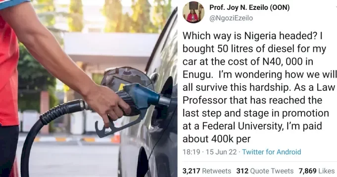 "Which way is Nigeria headed?" - Woman laments after spending N40K on diesel to fill her car