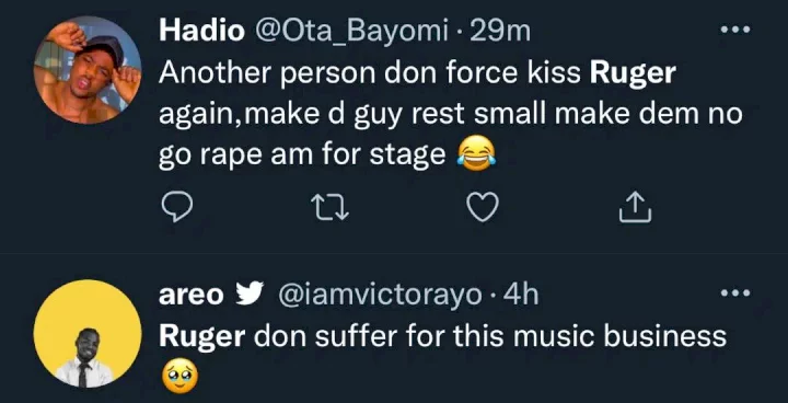 'Ruger don suffer for this music business' - Reactions as fan steals a kiss from singer (Video)