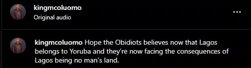 'Hope Obidiots believe now that Lagos belongs to Yorubas' - MC Oluomo