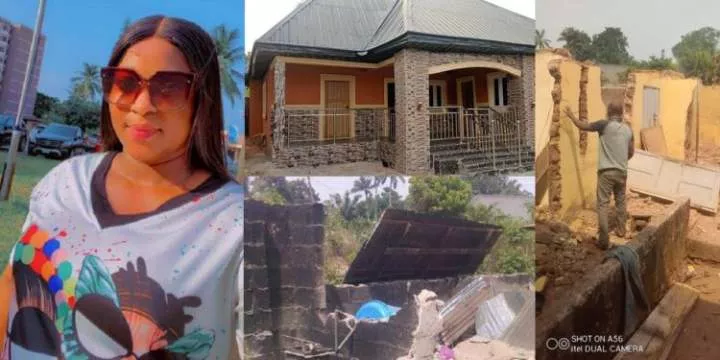 Nigerian lady demolishes her mother's old house; builds a beautiful new bungalow (photos)