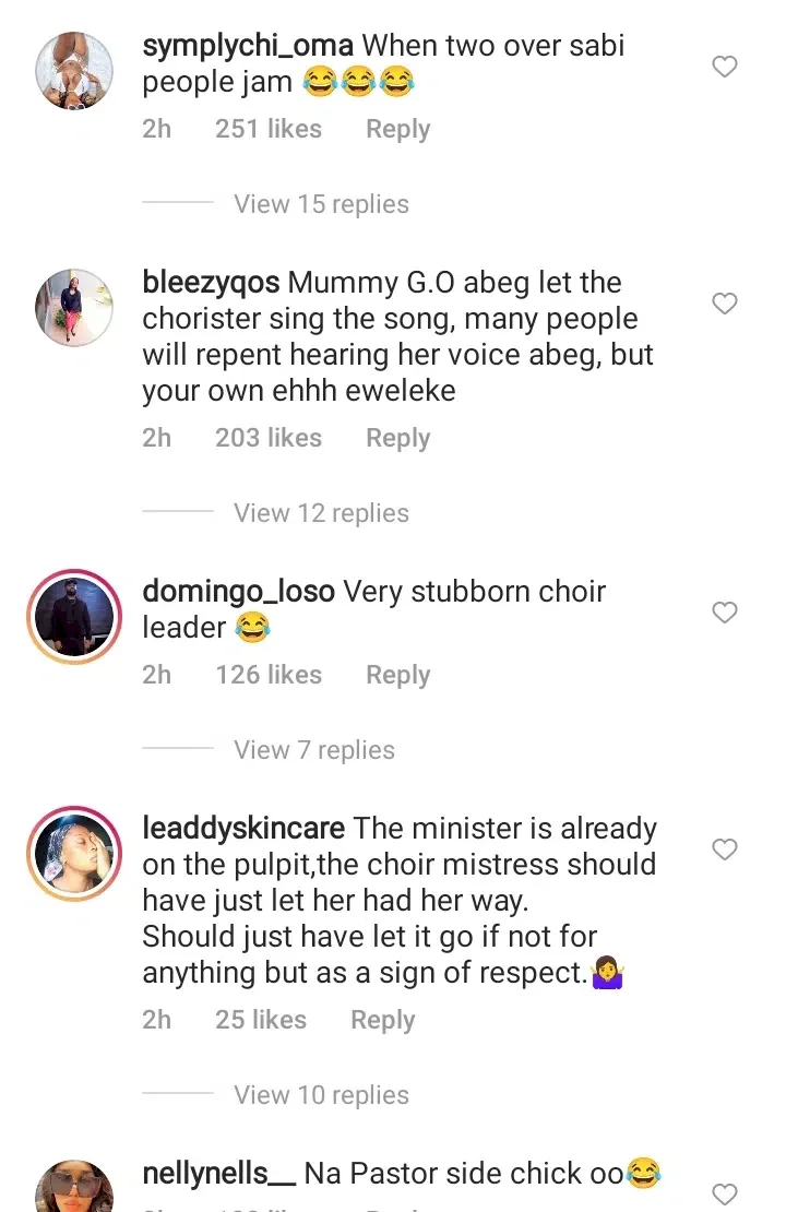 'When two oversabi people jam' - Reactions as clergywoman clashes with choir mistress in church over who sings better (Video)