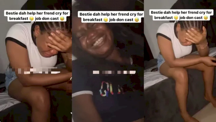 "Nobody to buy pizza again" - Netizens react as lady cries with her roommate who got dumped by boyfriend (Video)