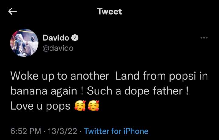 'Such a dope father' - Davido excited as he receives piece of land from father, Adeleke in Banana Island, Lagos