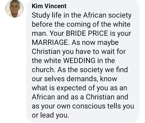 'Payment of bride price is not marriage. Don't have intercourse until after church wedding' - Nigerian man advises