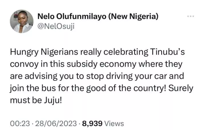 Nigerians react to President Bola Tinubu?s long convoy after arriving the country yesterday following a trip to Paris and London