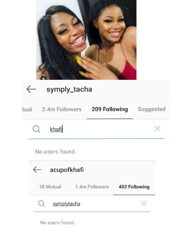 BBNaija besties, Tacha and Khafi allegedly clash, unfollow each other on IG