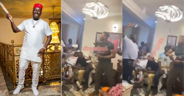 Moment guests at Obi Cubana's mother's burial stoned each other with cash (Video)