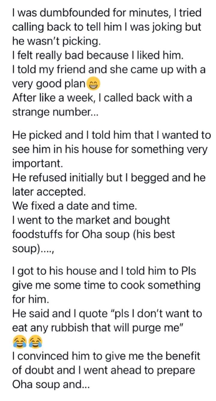 Lady narrates how she lost a relationship after she jokingly told her man that she can't cook