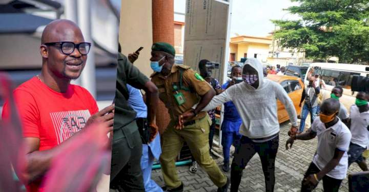 Watch as Baba Ijesha prostrates to thank his lawyers after securing a N2m bail for him (video)