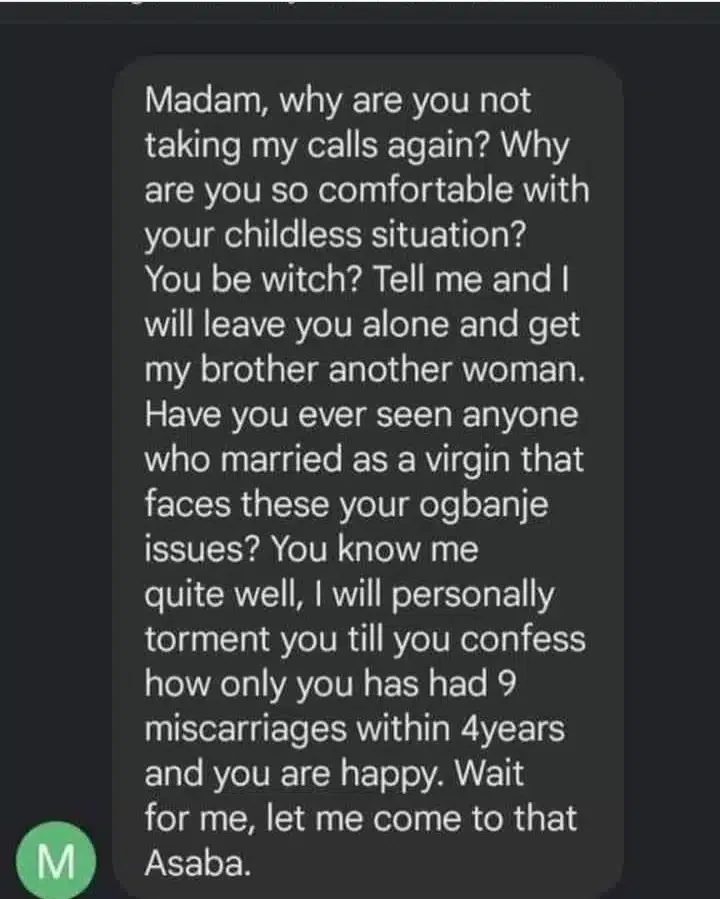 'I will torment you till you confess how only you have had 9 miscarriages in 4 years' - Lady threatens brother's wife