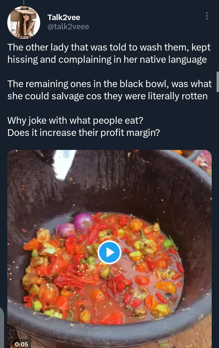 Lady recounts experience at restaurant where food is made with rotten pepper