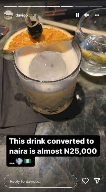 Davido reveals the outrageous amount he spent on a glass of drink following naira depreciation