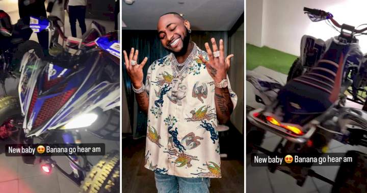 'Banana island go hear am' - Davido says as he takes delivery of his new power bike