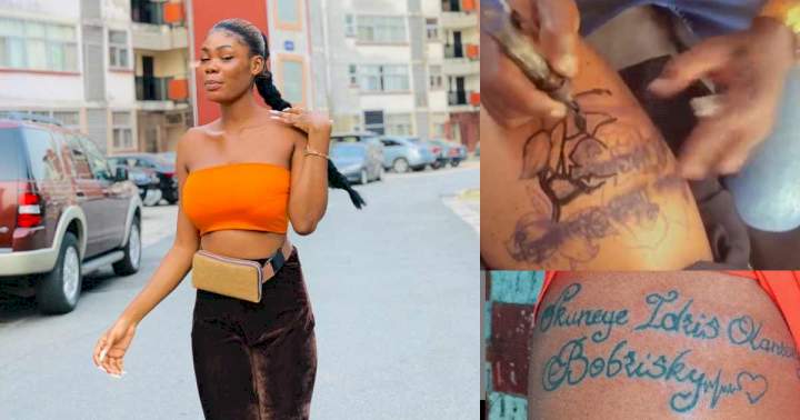 Bobrisky's Ivorian PA covers tattoo of crossdresser on her body following rift (Video)
