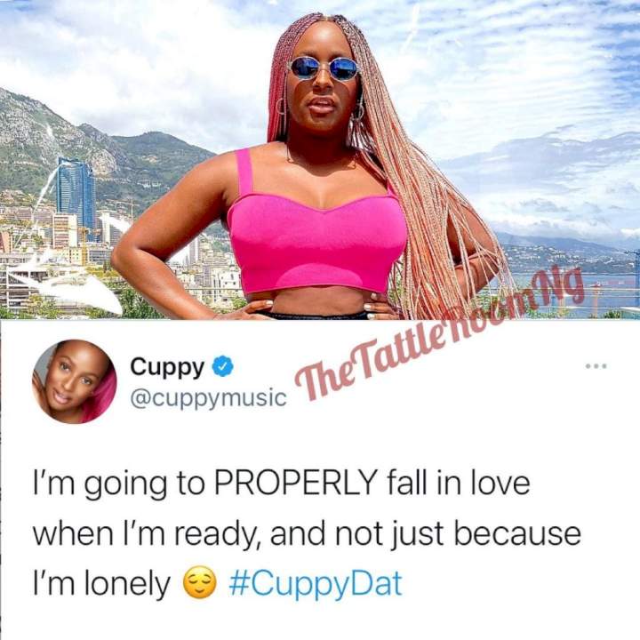 'I'm not going to fall in love because I'm lonely' - DJ Cuppy tell fans heaping pressure on her