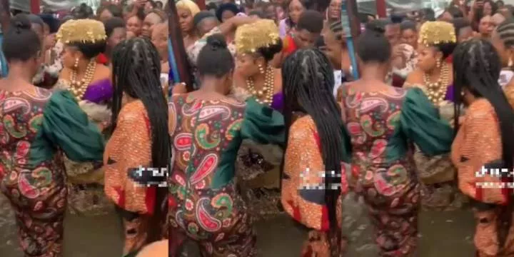 "Are halls that expensive?" - Reactions as bride defies flood to dance with her girls at her wedding (Video)