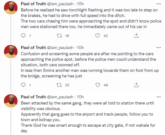 Man recounts how his friend was almost kidnapped by men who trailed him from Abuja airport 