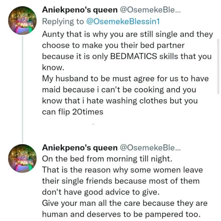 'That is why you are still single''- Married woman tells her single friend who heard she was cooking for her husband at 7pm and said ''that can't be me'