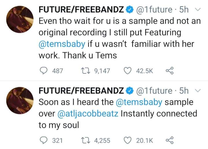 Nigerians envelop Tems in prayers after American rapper, Future expressed his admiration for the singer