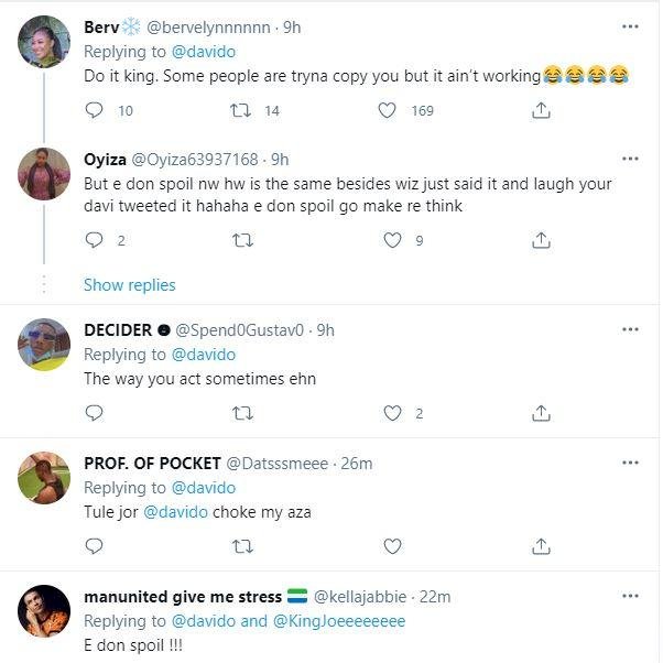 “E don spoil pain am enter bone” – Reactions as Davido intends to copyright ‘E Choke’